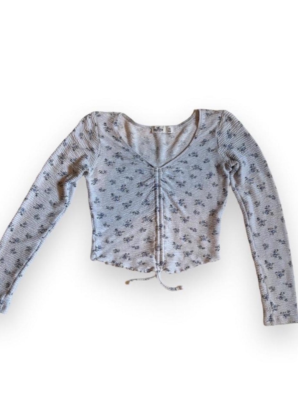 Hollister Light Blue Floral Ruched Long Sleeve Crop Top